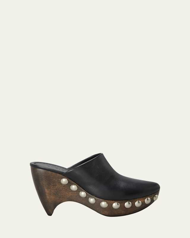 Le Sabot Wooden-Heel Leather Wedge Clogs